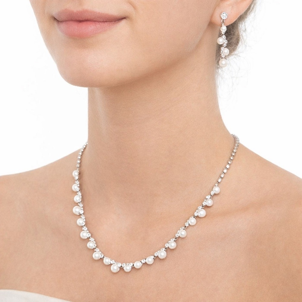 Pearl and Crystal Drop Necklace - White